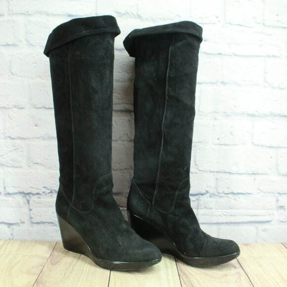 *Unknown Black Suede Wedge Over The Knee Pull On Western Boots Size 9 M - Picture 3 of 9
